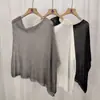 Blusa Top Gris Retro Perezosa Sexy Asimétrica Hombro Caído Delgado Verano Tejido Fino Protección Solar