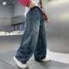 Calça jeans infantil 2026 nova coleção de outono, calça pantalona, calça de perna curva, calça comprida, calça infantil estilosa e legal