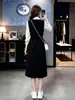 Vestido-camisa de duas peças estilo francês, nova coleção outono/inverno feminino, elegante e que afina a silhueta, vestido de comprimento médio