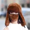 Chapéu Lei Feng grosso e peludo com forro de fleece feminino para uso externo à prova de frio, chapéu de esqui quente, proteção para as orelhas de inverno, chapéu de algodão à prova de vento para ciclismo