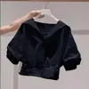 Camisa de Manga Corta con Solapa Verde Reductora de Edad Dopamina para Mujer 2025 Verano Nuevo Estilo Petite Dulce Estilo Corto