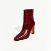 Botines cuadrados de cuero genuino para mujer, botines de tacón alto, nuevo estilo otoño e invierno, cierre trasero, color liso, botines de moda totalmente de cuero, botines para mujer
