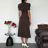 Vestido Longo de Manga Curta com Bolinhas Elegante de Alto Padrão Europeu e Americano Transfronteiriço para Mulheres, Elegante, Cintura Marcada, Slim Fit