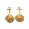 Pendientes Metálicos Plegados de Estrella y Concha Europeos y Americanos, Simples y Elegantes, Pendientes Versátiles con un Toque de Gama Alta de Nicho