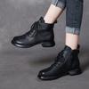 [99 Yuan] Botas Curtas de Couro Genuíno, Botas Chelsea, Sola Grossa de Couro Bovino Marrom, Botas Femininas Retrô, Casuais e Versáteis com Salto Grosso