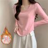 Camisa de cuello cuadrado de terciopelo con rosca, otoño e invierno, nueva camiseta de manga larga con interior irregular de Spice Girl, top corto para mujer