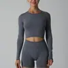 Top de Yoga de Manga Larga con Tejido de Alta Elasticidad y Sensación de Segunda Piel, Cuello Redondo Corto Deportivo Ajustado para Pilates Fitness para Mujeres, Directo de la Fábrica Origen