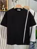 Nuevas Camisetas de Verano 2025 con Cuello Redondo Tendencia para Hombre Cremallera Personalizada Manga Corta Camisetas de Manga Corta con Empalme Blanco y Negro para Hombre