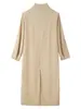 Fábrica de Origem Transfronteiriça Casaco Trench Coat Feminino Elegante Gola Alta Ultra Longo Corte Reto Cor Sólida Fenda nas Costas Fino Jaqueta para o Dia a Dia