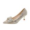 Tacones altos para mujer, primavera y otoño 2023, estilo coreano, punta estrecha, boca baja, lazo