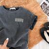 Camiseta Infantil de Algodón Negro Viejo de Manga Corta con Estampado de Letras Estilo Vaquero para Niños Top de Verano para Guardería T