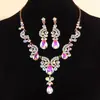 Conjunto de joias de colar e brincos gota d'água ultra brilhantes europeu e americano, conjunto de duas peças de moda de luxo leve europeu e americano para vestidos de noiva, fornecimento transfronteiriço