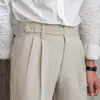 Calças casuais de primavera e verão masculinas, botões de Paris, calças retas de negócios, calças pequenas, Nápoles, calças que não precisam passar a ferro, todas as combinações