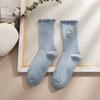 Venta de liquidación: Calcetines de Encaje para Primavera y Otoño para Mujer, Calcetines Largos de Algodón Gruesos a Rayas con Margarita, Patrón de Margarita de Encaje Fruncido Vintage