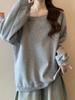 Talla grande Cubre Vientre Estilo Perezoso Hombro Suéter de Manga Larga para Mujer Primavera y Otoño Hermana Gordita Holgado Adelgazante Chic Top de Hombro