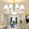 Candelabro Europeo Lámpara de Sala de Estar Moderna Hogar Nuevo Estilo Villa Restaurante Salón Lámpara de Dormitorio Candelabro Cerámico Simple