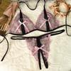Estilo Abierto de Tres Puntos Malla Francesa Transparente Bordado Una Pieza Envío Directo Tentación Sexy Medianoche Amazon Ropa Interior Sexy