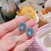 Papalacha Brincos de flor de gema rosa banhados a ouro 18K Multi-Cut Aqua Blue Zircon Brincos de ovo de pombo Brincos