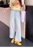 Jeans Acortados de Tencel Talla Grande para Mujer, Estilo Delgado de Otoño, Pantalones Rectos de Pierna Ancha Adelgazantes de Seda de Hielo Sueltos de Cintura Alta para Mujeres de Talla Grande