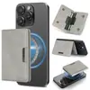 Porta-Cartões de Celular Universal em Couro PU com Fecho Magnético e Orifício para Ejeção de Cartão para Apple Android, Anel Magnético MagSafe