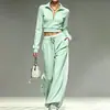Ropa de mujer transfronteriza europea y americana 2026: conjunto de dos piezas, top casual, simple, de color liso y manga larga, y pantalones holgados de pierna ancha