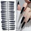 Unhas Postiças Pré-Moldadas Preto Fosco, Peças de Unha Curtas Vestíveis, 30 Peças, Feitas à Mão, Tiras de Unhas Falsas com Código de Cores