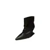 Botas de tacón alto apilado plateadas Chuyuji para mujer, Botines elegantes de punta para mujer petite, Otoño e Invierno