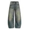 Calça Jeans Larga Masculina Jiayiku 2025 Outono Novo Retrô Americano Lavado Vibe Cool Sabre