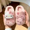 Pantuflas de algodón para niñas, pantuflas de interior antideslizantes para niños de otoño e invierno, diseño lindo de gato, cálidas, adecuadas para que las usen juntas niñas y padres.
