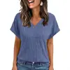 Verano 2026 Nuevo Estilo Europeo y Americano Amazon Transfronterizo Tallas Grandes Moda Femenina Casual Color Sólido Cepillado Cuello en V Manga Corta Camiseta