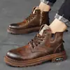 Otoño e Invierno Nuevas Botas de Cuero para Motocicleta de Caña Alta con Cremallera Estilo Vintage Zapatos de Invierno para Hombre Estilo Británico de Caña Media Botas Martin de Trabajo Engrosadas