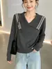 Suéter de punto oversized de manga larga estilo universitario, nueva colección otoño 2026, estilo coreano, corte holgado, moderno, sencillo y casual