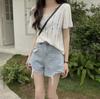Verano 2025 Nuevo Estilo Estilo Puro Deseo Sutil Tejido Calado de Moda Corto Adelgazante de Manga Corta Camiseta para Mujer Tendencia