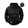 Moletom masculino transfronteiriço, moletom casual liso de outono e inverno, top solto masculino com zíper parcial e múltiplos bolsos, casaco de inverno