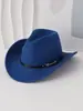 Chapéu de Cowboy de Feltro Sintético para Outono e Inverno com Aba Larga Enrolada, Chapéu Estilo Western com Fivela de Metal no Cinto, Popular para Sessões de Fotos