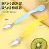 Vajilla Suplemento Alimenticio para Bebés Cuchara de Doble Cabezal Niños Acero Inoxidable 304 Raspador de Puré Bebé Cuchara Suave Cuchara de Doble Uso