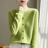 Suéter de Lana Listo para Usar de Una Línea Cárdigan de Punto para Mujer Suéter Adelgazante Abrigo Otoño e Invierno Base Cuello Redondo Manga Larga Top Holgado