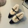 Zapatos peludos de punta estilo coreano de moda, mules cálidos retro de tacón bajo con correa de hebilla poco profunda para mujer Otoño e Invierno 2026