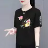 Camiseta de manga corta de marca para mujer, con excedente de comercio exterior transfronterizo, corte holgado, talla grande, top de manga corta a media altura
