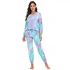 Amazon 2026 Otoño e Invierno Nueva Ropa de Casa para Mujer Estilo Europeo y Americano Conjunto de Manga Larga Pantalón Largo con Cordón Pijama Tie-Dye Venta al por Mayor