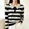 Suéter de punto de manga larga con cuello de muñeca de color de contraste para mujer, nuevo estilo primavera y otoño 2026, de alta gama, holgado, adelgazante y rejuvenecedor