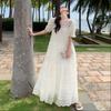 Vestido con un Toque de Lujo Ligero y de Gama Alta 2025m Vestido Blanco con Mangas Abullonadas para Mujer, Nuevo Estilo de Verano, Artesanía Pesada, Favorecedor y a la Moda