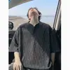 Camisa de Verano 2026 para Hombre con Cuello Henry, Cuadros Beige, Manga Corta, Estilo Americano Nuevo, Holgada, Media Manga, Moderna para Jóvenes