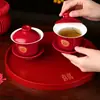 Conjunto de xícaras de chá para casamento, conjunto de chá vermelho para casamento, um par de tigelas festivas, pauzinhos e xícaras para cerimônia do chá e dote