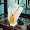 Collar con Colgante Cuadrado de Cera de Abeja Amarilla con Cuentas Aceite de Pollo Amarillo Miel Vieja Marca Lisa Colgante de Ámbar Optimizado Cadena para Suéter Regalo