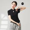 2024 Novas roupas de dança clássica de verão Novo estilo chinês Camiseta Gola alta Recorte Top Assimétrico Mangas curtas