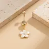 Joyería Transfronteriza Europea y Americana, Anillo para Ombligo de Acero Inoxidable Incrustado con Diamantes Estilo Vacacional Chica Popular, Colgante de Flor con Esmalte de Aceite Sexy de Verano