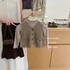 ¡Limón Salado Siete Cacao Marrón! Conjunto de otoño para niñas estilo coreano, chaleco de punto y pantalones de campana conjunto de dos piezas, moderno