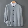 Estilo Old Money, cárdigan grueso 100% lana pura para otoño e invierno, suéter de punto de cuello redondo para hombre, nuevo top de manga larga para hombre