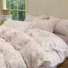 Ins dibujos animados encaje hueco doble capa gasa todo algodón juego de cuatro piezas funda nórdica super suave algodón puro sábana bajera ropa de cama